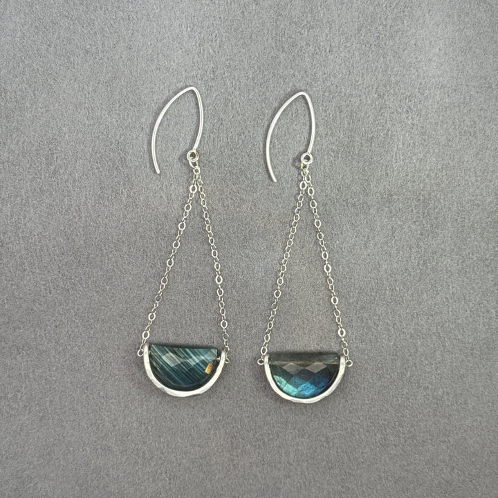 Northern Lights - Silver Mezzaluna Trapeze Earrings