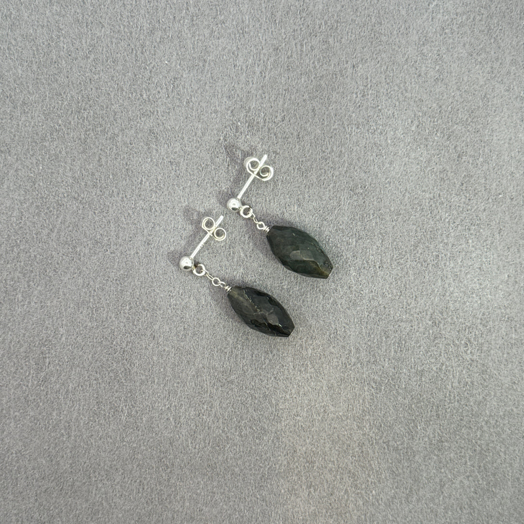 Northern Lights - Silver Faceted Almond Stud Earrings