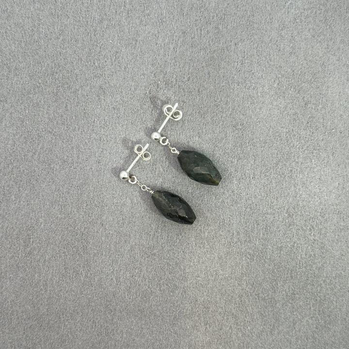 Northern Lights - Silver Faceted Almond Stud Earrings