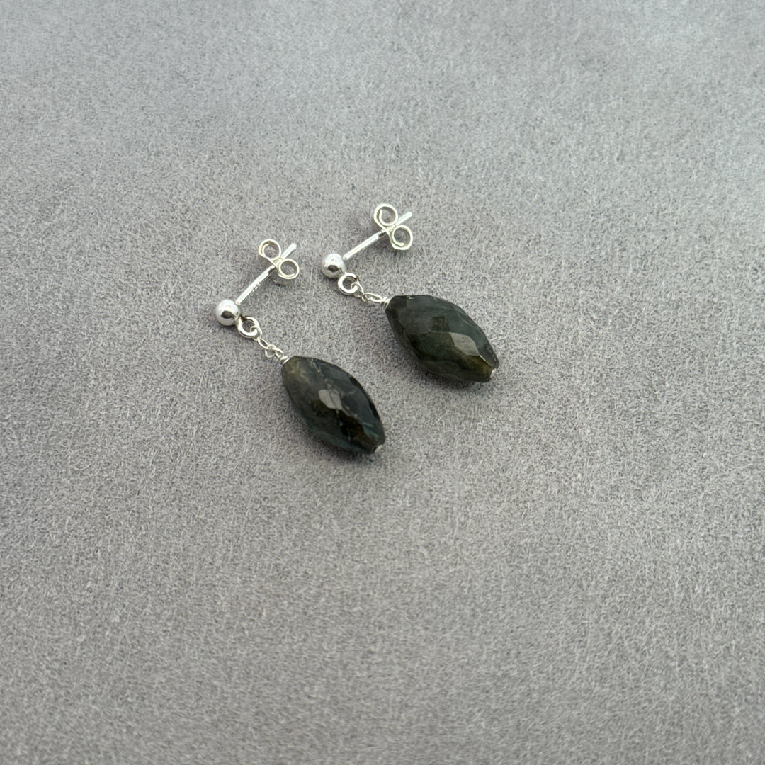 Northern Lights - Silver Faceted Almond Stud Earrings