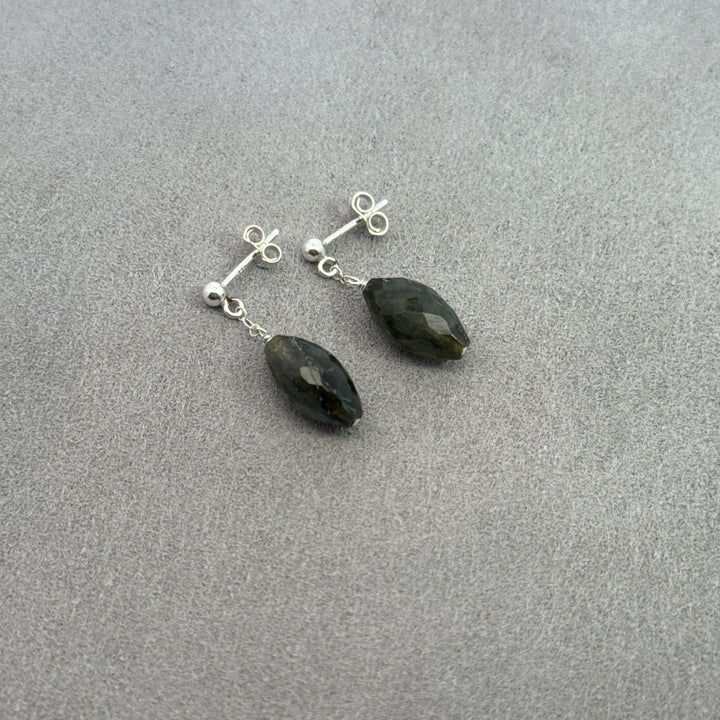 Northern Lights - Silver Faceted Almond Stud Earrings