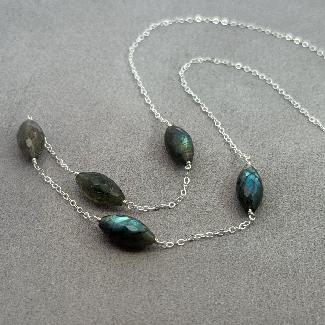 Northern Lights - Five Stone Faceted Almond Necklace