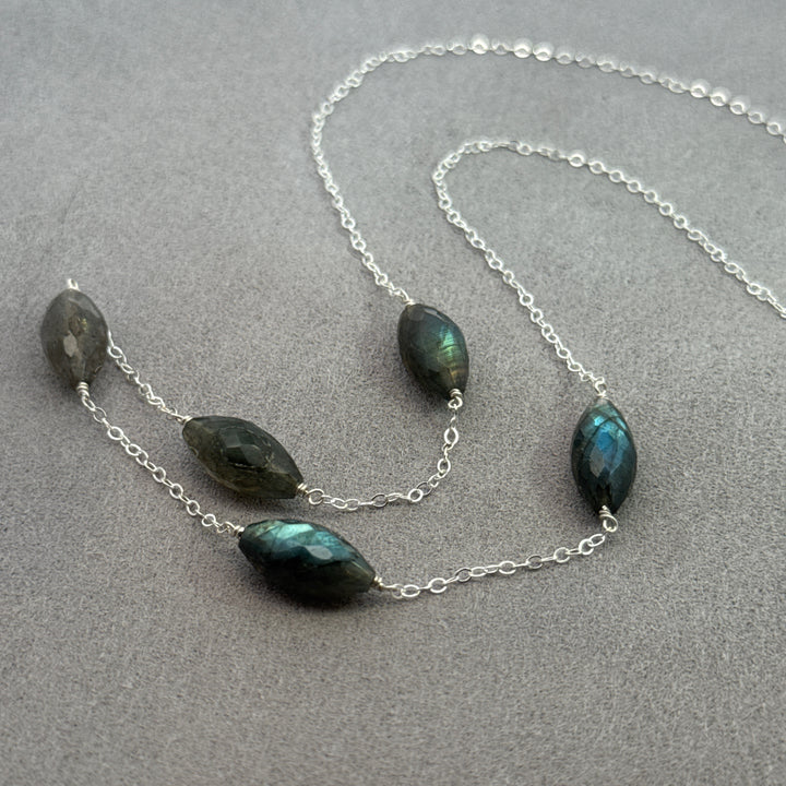 Northern Lights - Five Stone Faceted Almond Necklace