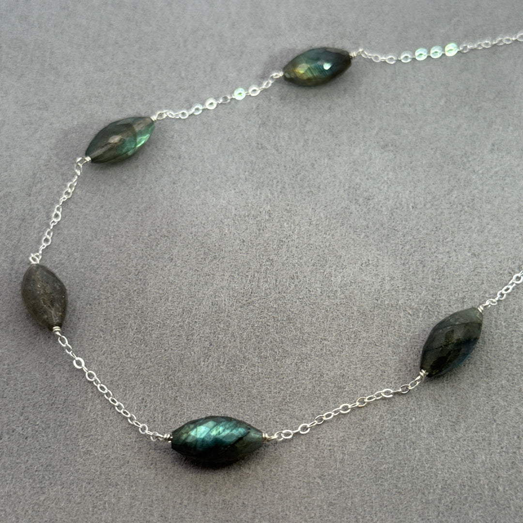 Northern Lights - Five Stone Faceted Almond Necklace