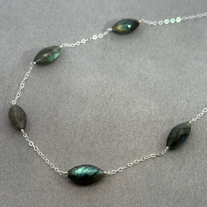 Northern Lights - Five Stone Faceted Almond Necklace