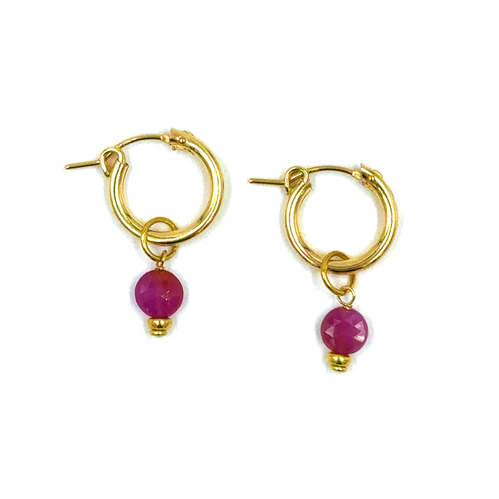 pink tourmaline coin baby hoop earrings