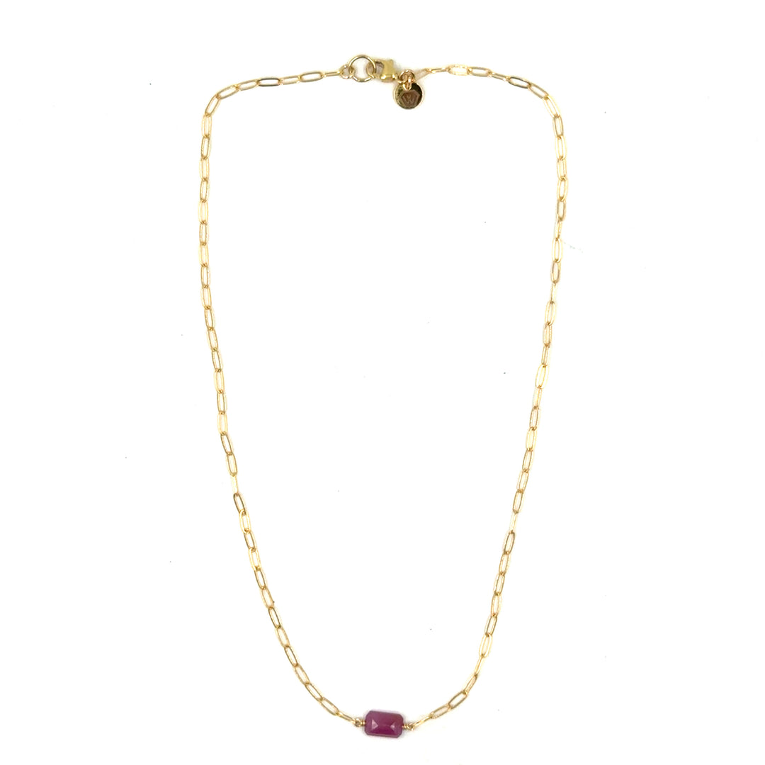 pink tourmaline paperclip chain necklace