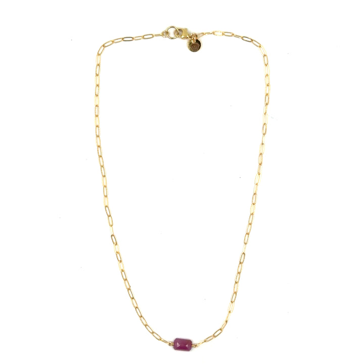 pink tourmaline paperclip chain necklace