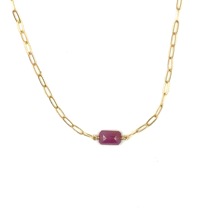 pink tourmaline paperclip chain necklace