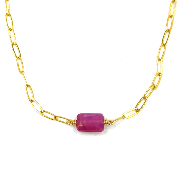 pink tourmaline paperclip chain bracelet
