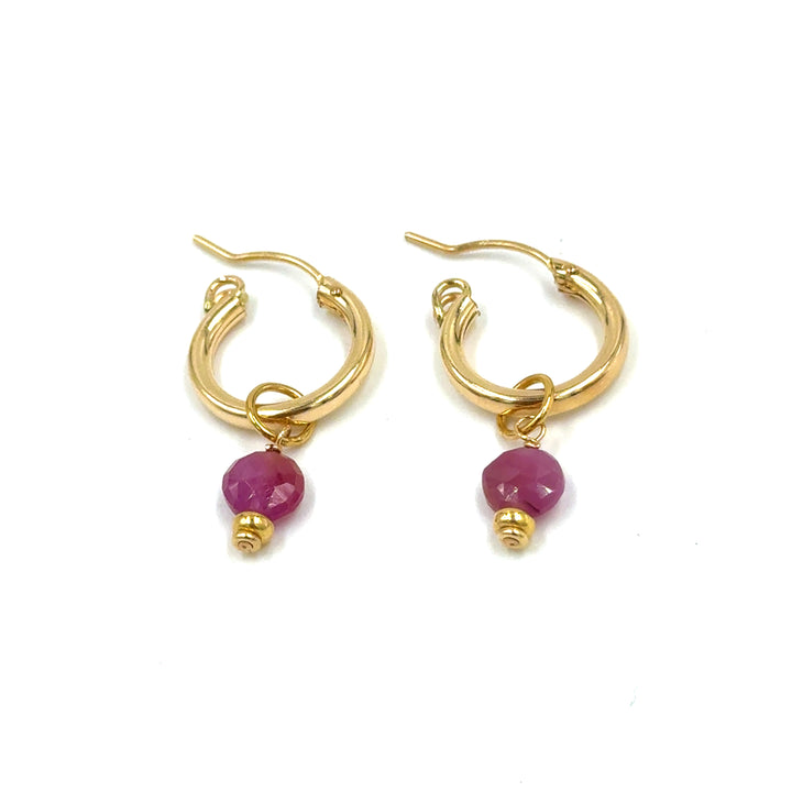 pink tourmaline coin baby hoop earrings