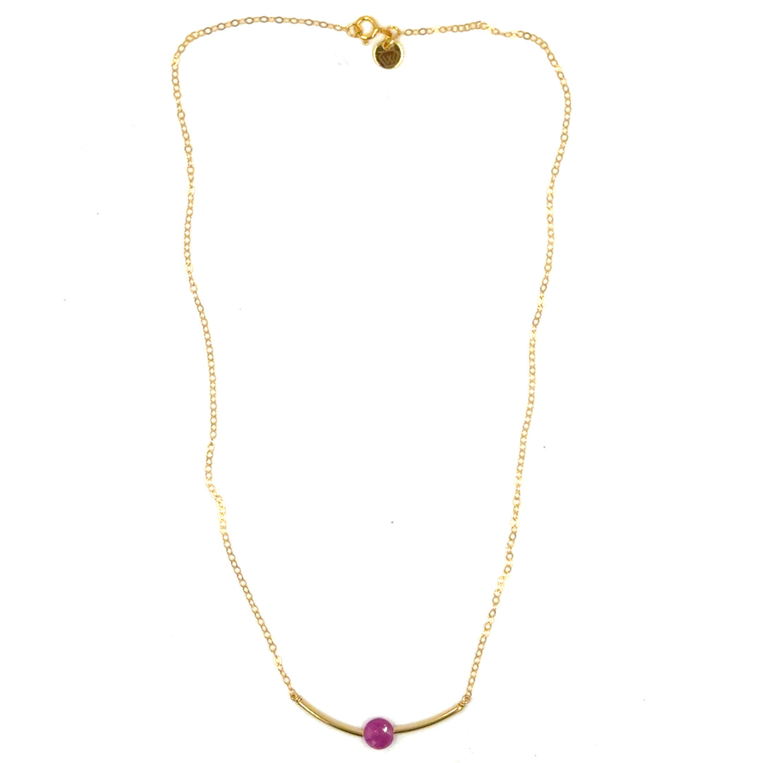 pink tourmaline curved bar necklace