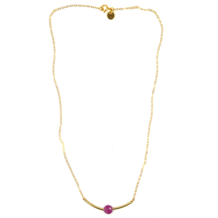 pink tourmaline curved bar necklace
