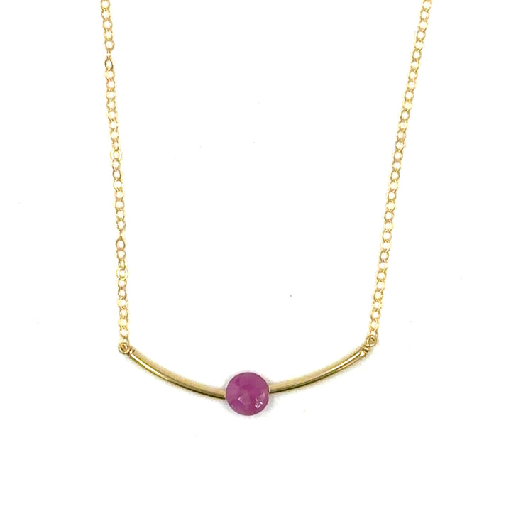 pink tourmaline curved bar necklace