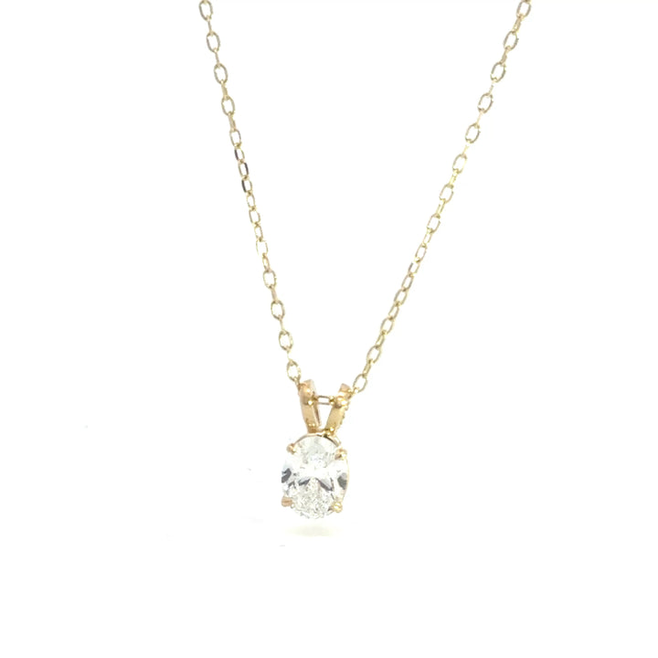Oval Diamond Solitaire Necklace, 0.72 ct, 14K yellow gold
