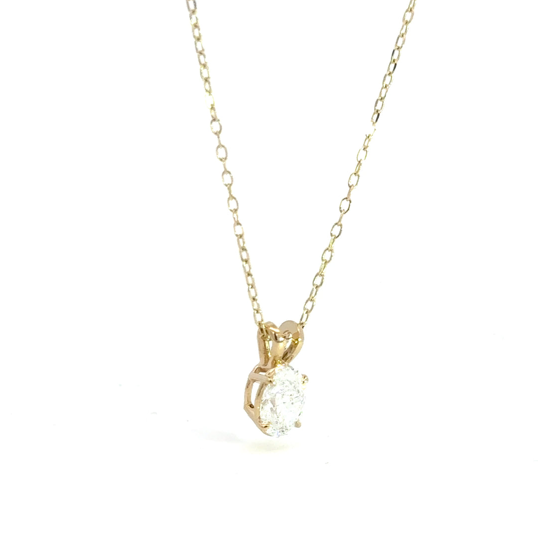 Oval Diamond Solitaire Necklace, 0.72 ct, 14K yellow gold