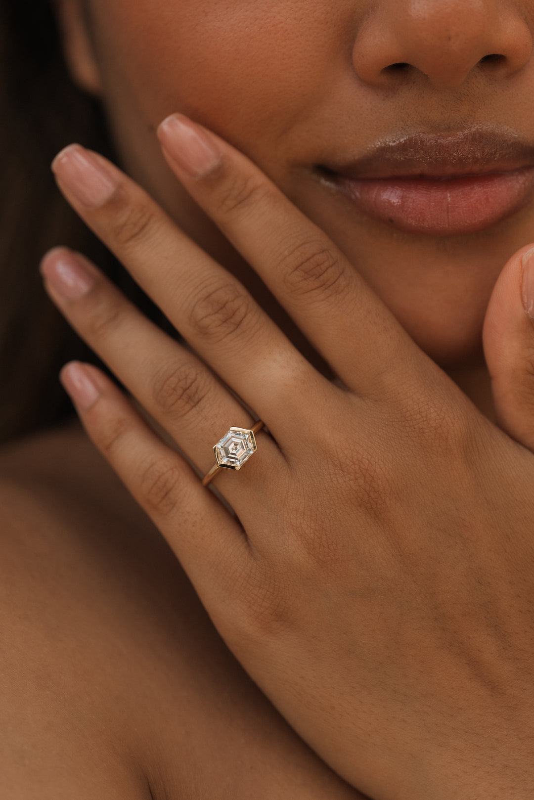 1.81 ct hexagon diamond half-bezel engagement ring - Workshop Fine Jewelry