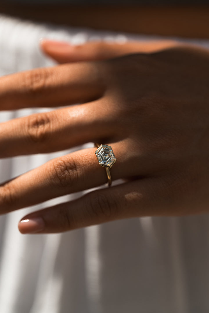 1.81 ct hexagon diamond half-bezel engagement ring - Workshop Fine Jewelry