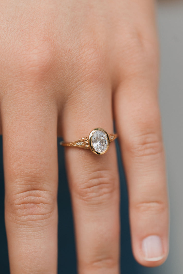 1 ct oval diamond vintage bezel engagement ring