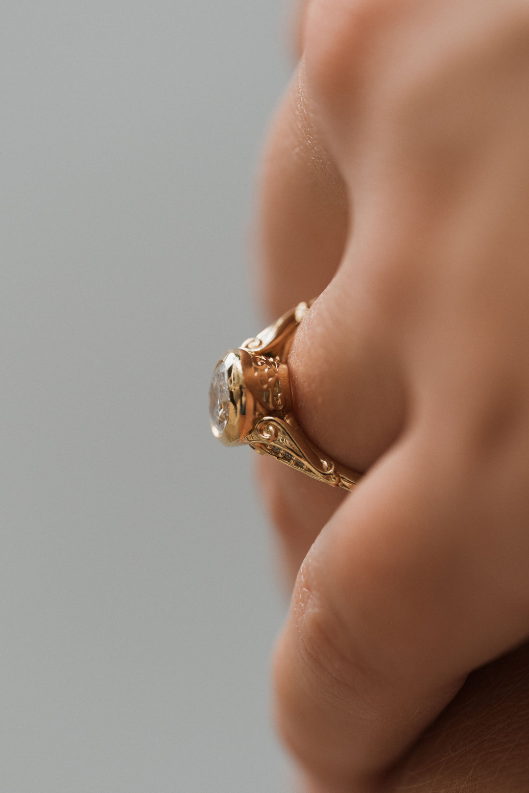 1 ct oval diamond vintage bezel engagement ring