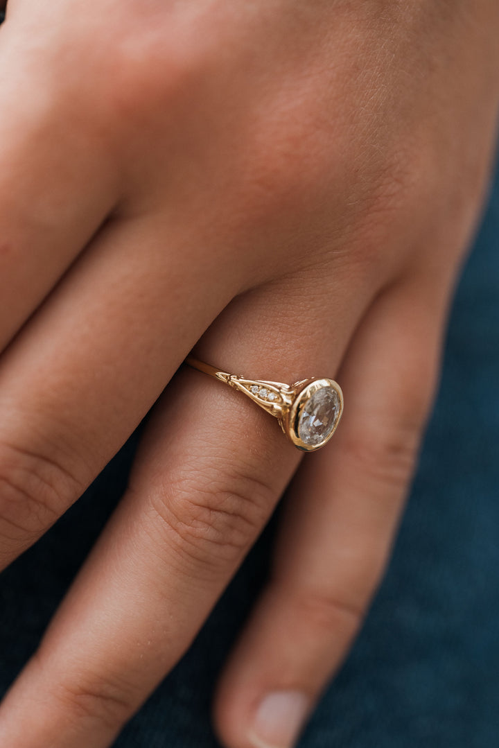 1 ct oval diamond vintage bezel engagement ring