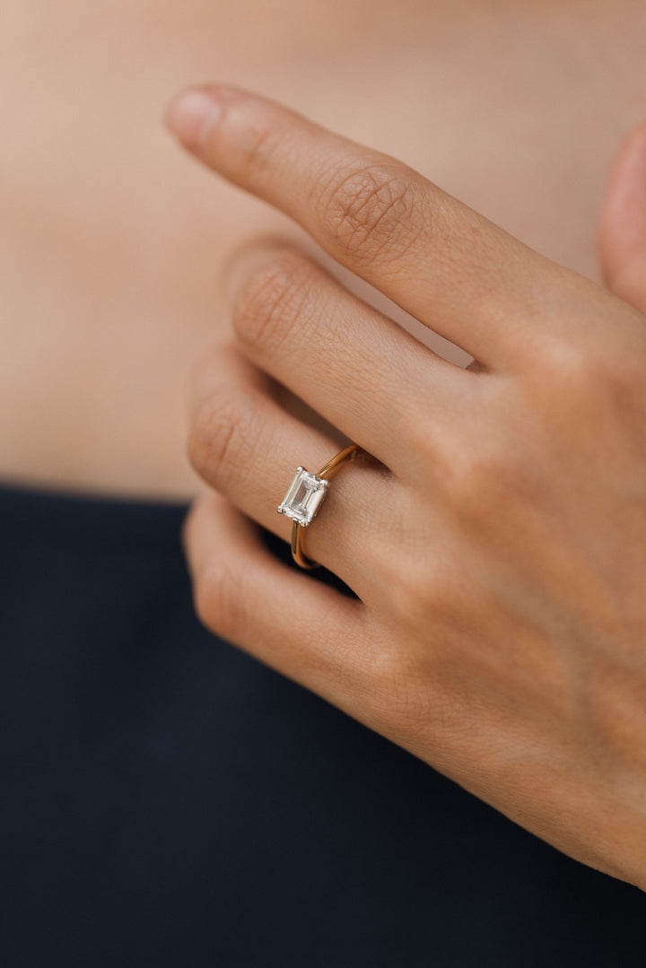 1 ctw east-west emerald-cut diamond engagement ring - Workshop Fine Jewelry