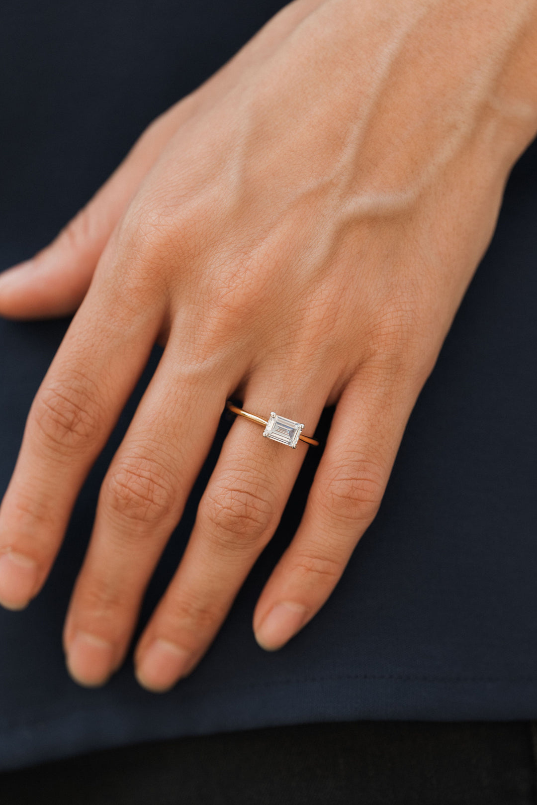1 ctw east-west emerald-cut diamond engagement ring - Workshop Fine Jewelry