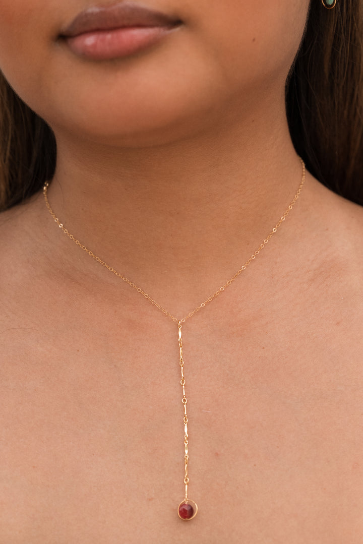 halo birthstone Y-necklace