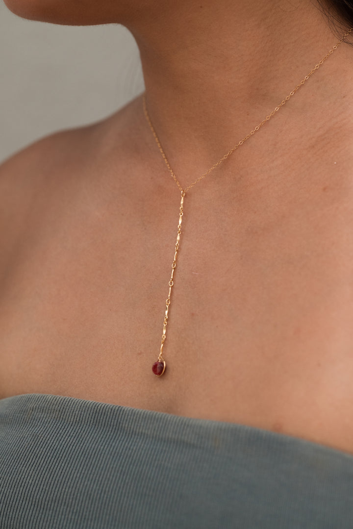 halo birthstone Y-necklace