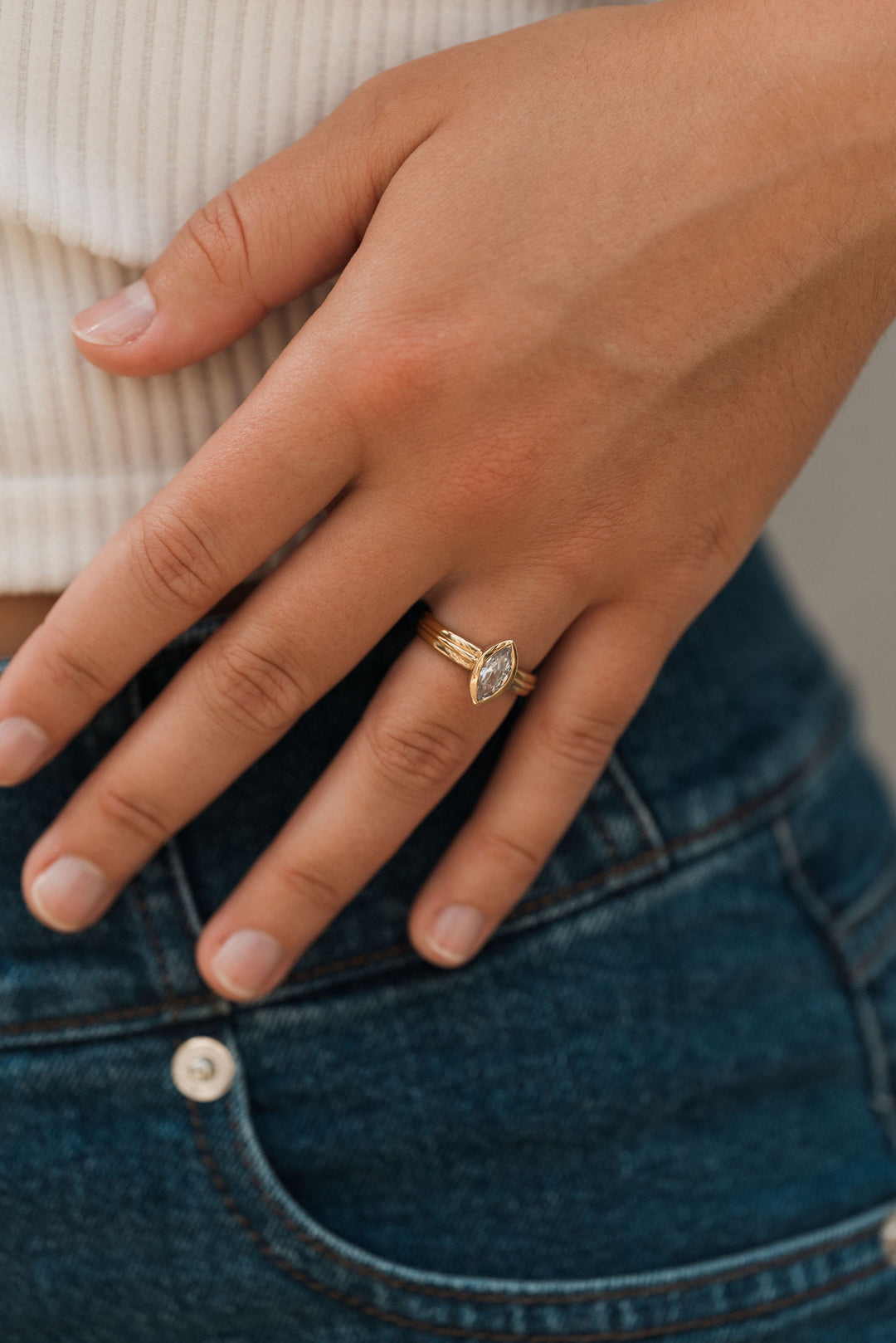 1 ct marquise diamond bezel ribbed engagement ring
