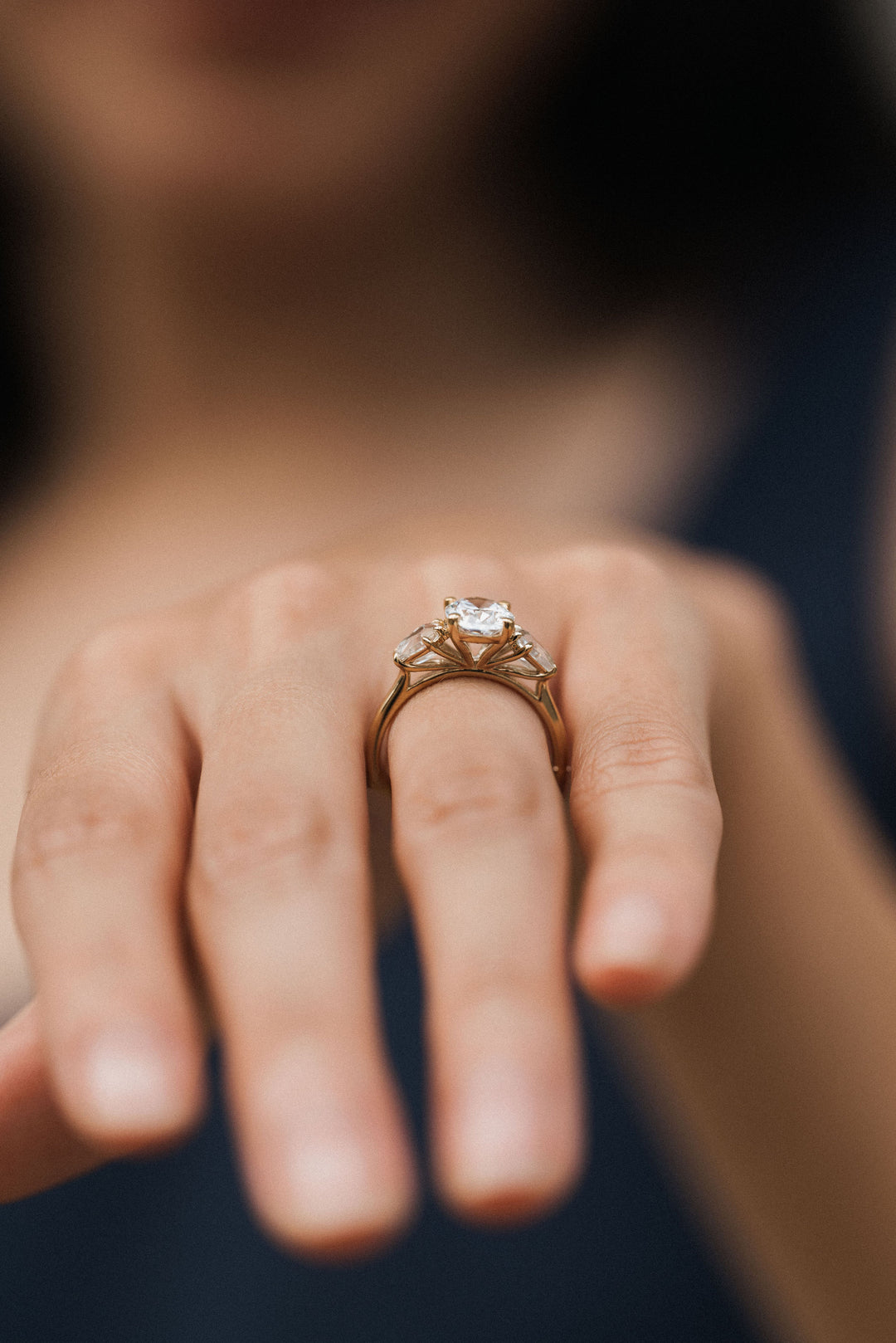 2.5 ctw oval diamond three-stone hexagon engagement ring