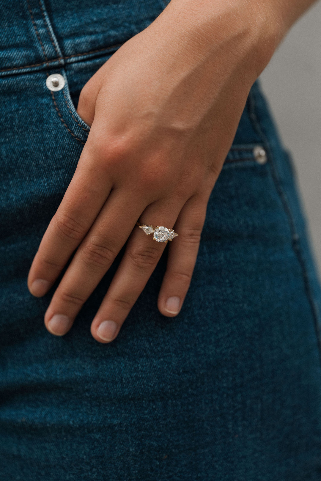 2.8 ctw round diamond three-stone kite with hidden halo engagement ring