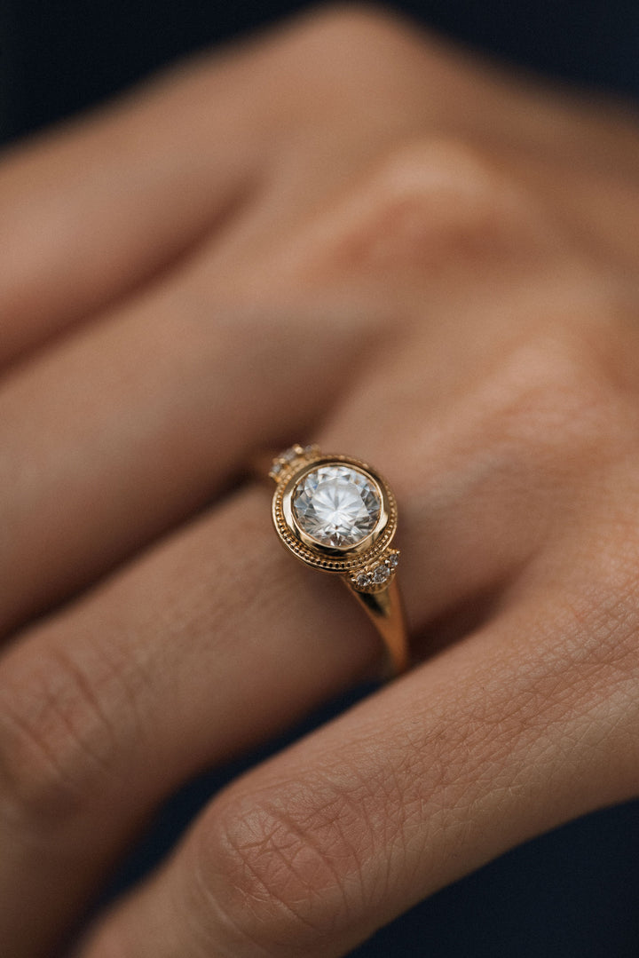 1 ct round diamond milgrain bezel engagement ring
