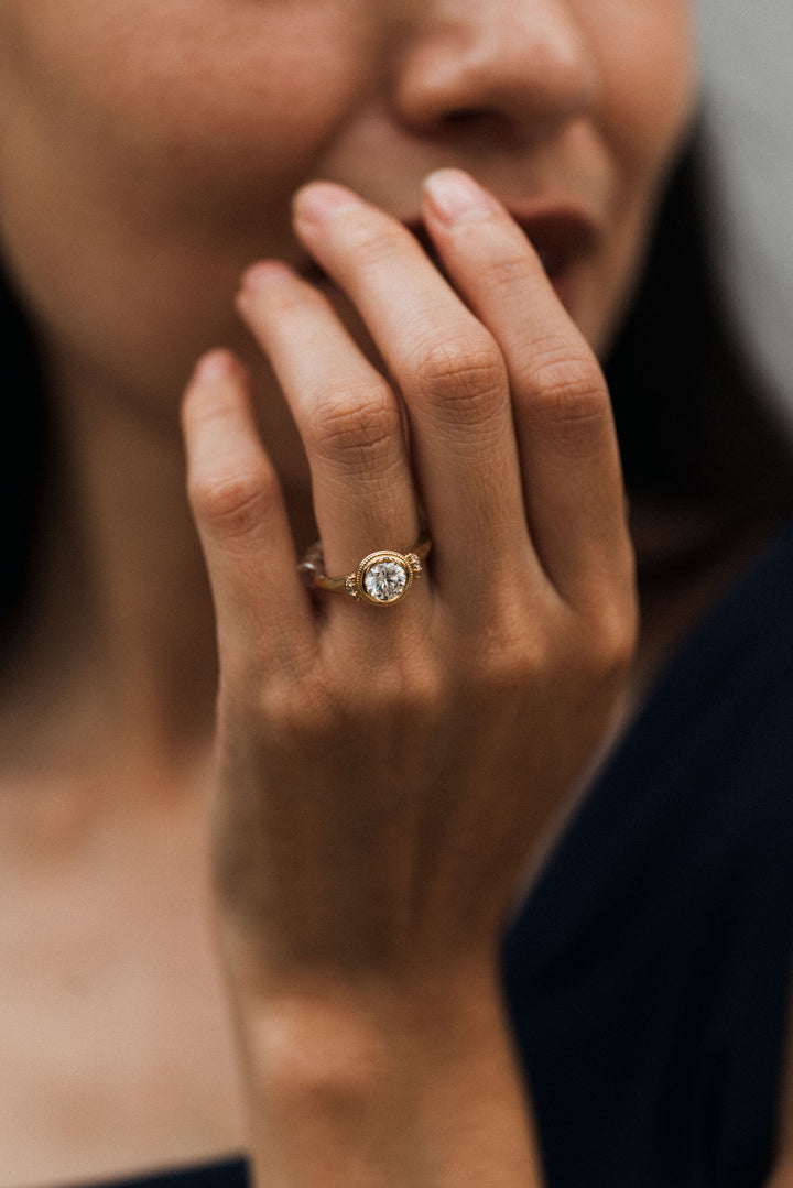 1 ct round diamond milgrain bezel engagement ring