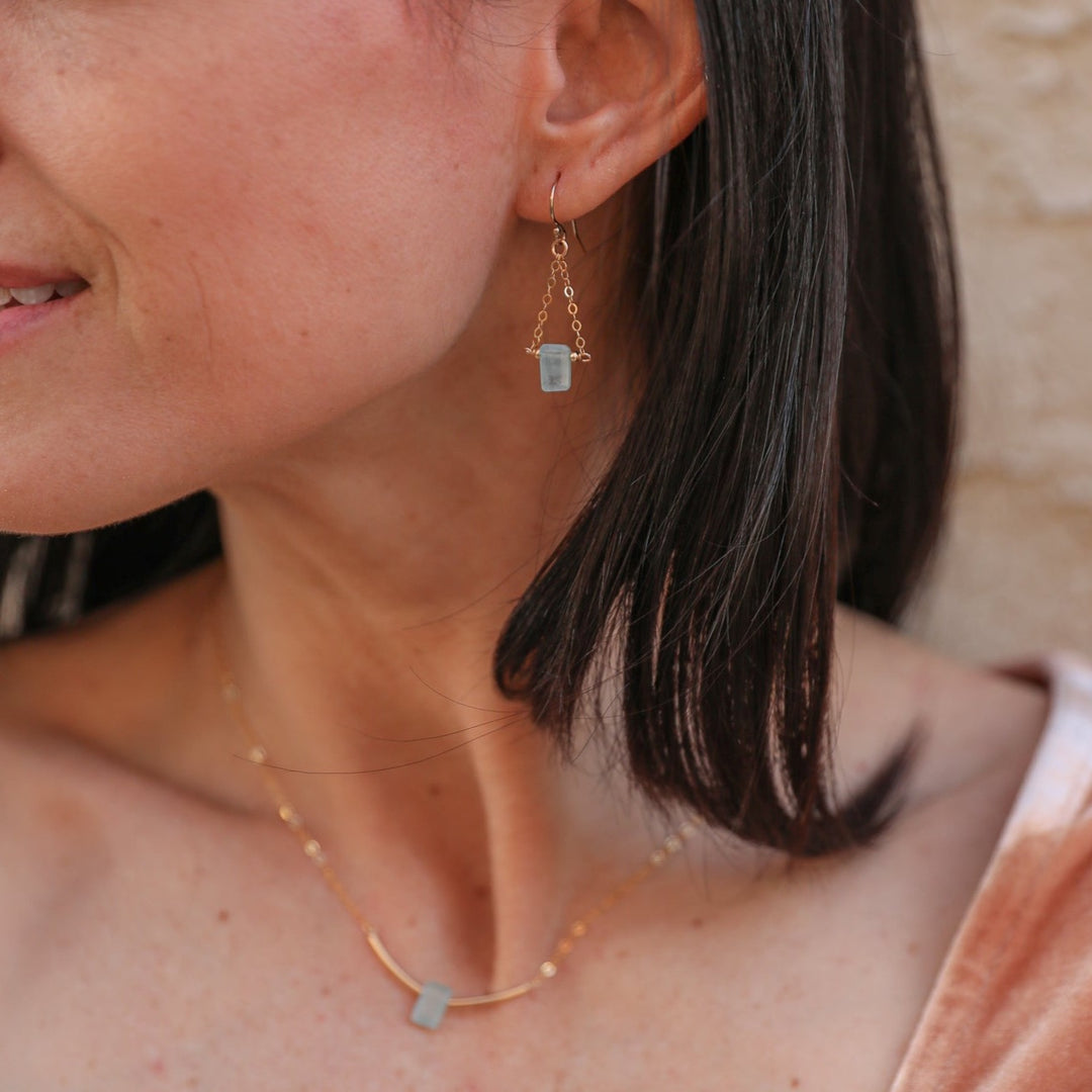 birthstone baguette trapeze earrings