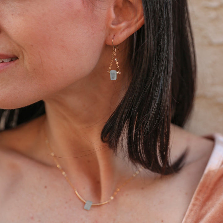 birthstone baguette trapeze earrings