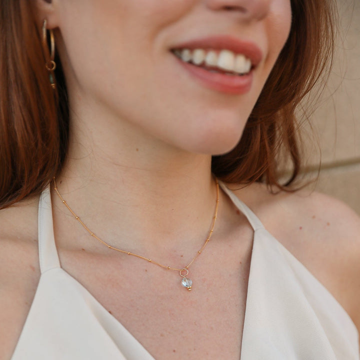 faceted birthstone coin charm - golden rondelle necklace