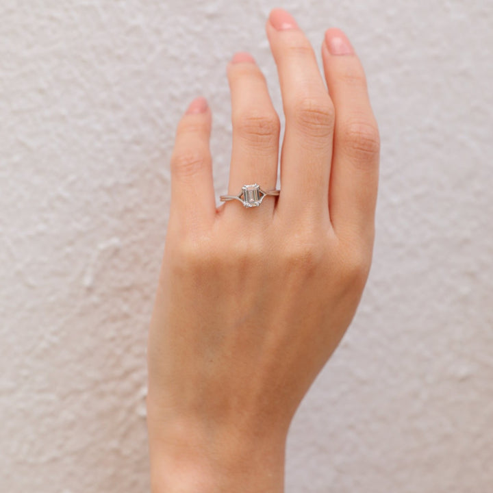 1 ctw double claw emerald-cut diamond engagement ring