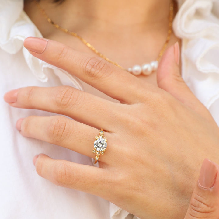 1 ctw diamond engagement ring with floral diamond accents