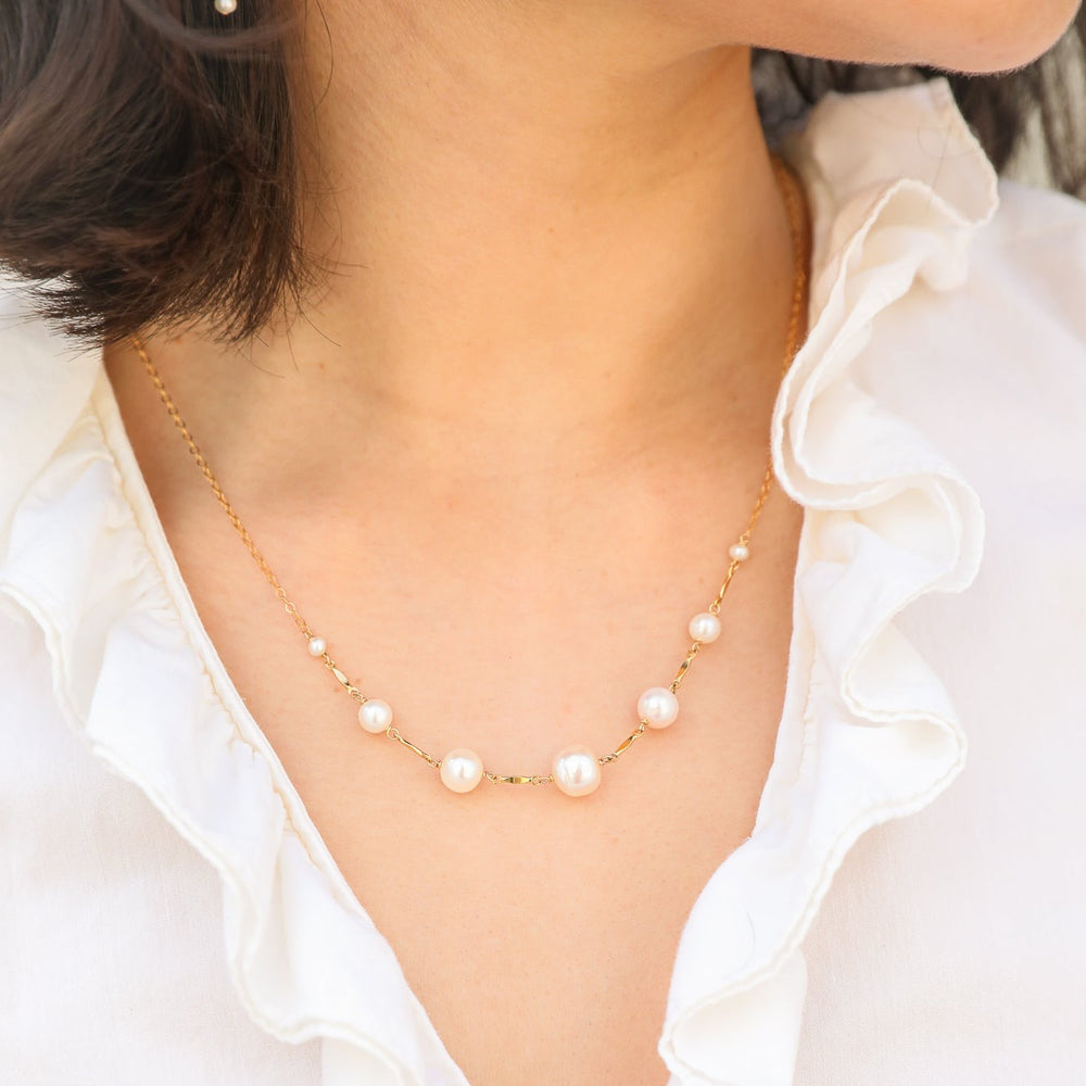 graduated pearl and gold bar necklace - workshopunderground.com