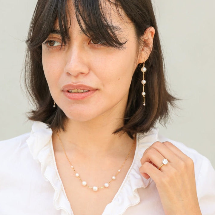 graduated pearl & gold bar earrings
