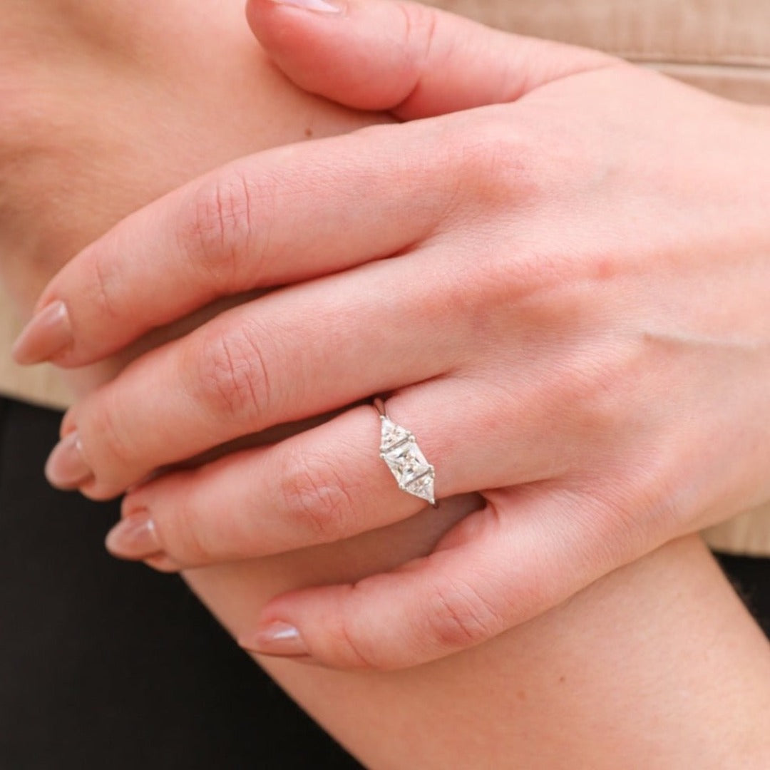 1.5 ctw three-stone princess cut & trillions diamond engagement ring