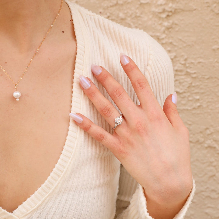 1 1/8 ctw floral halo diamond engagement ring