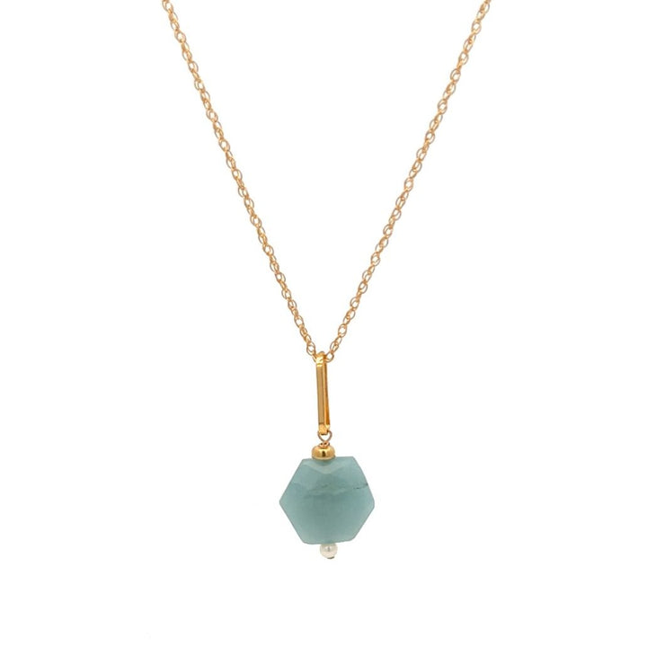 aquamarine hexagon & pearl pendant necklace - workshopunderground.com