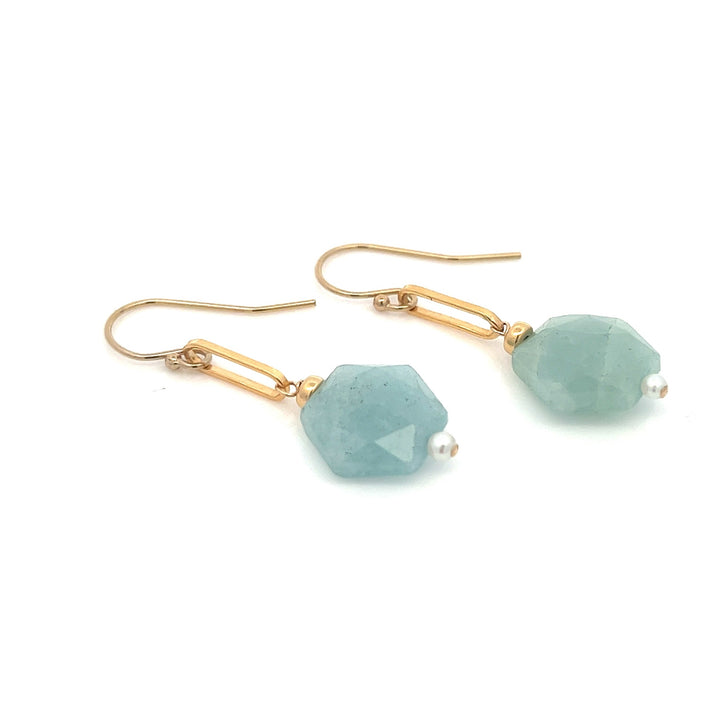 aquamarine hexagon & pearl drop earrings - workshopunderground.com
