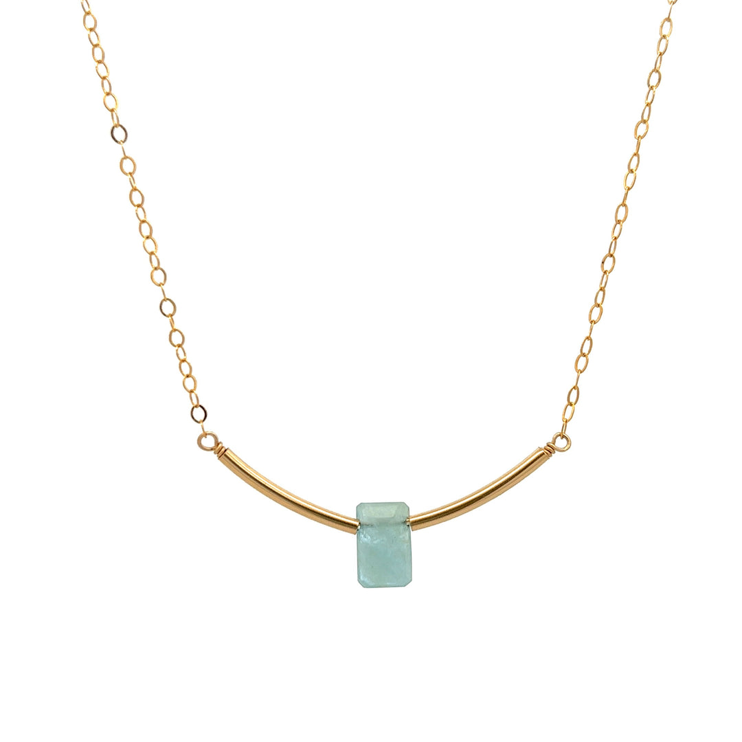 aquamarine baguette gold bar necklace - workshopunderground.com