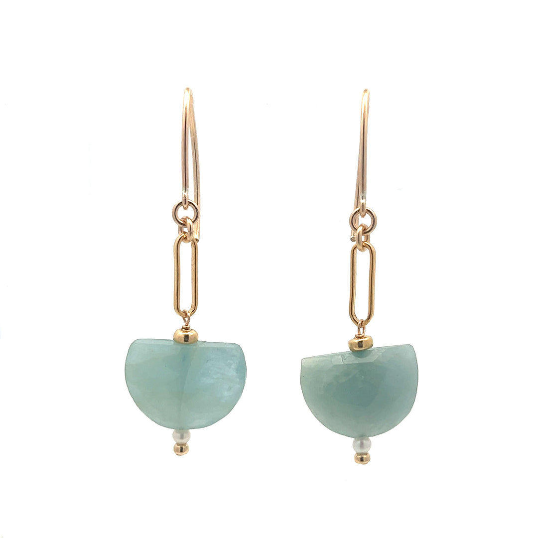 aquamarine crescent moon & pearl drop earrings - workshopunderground.com