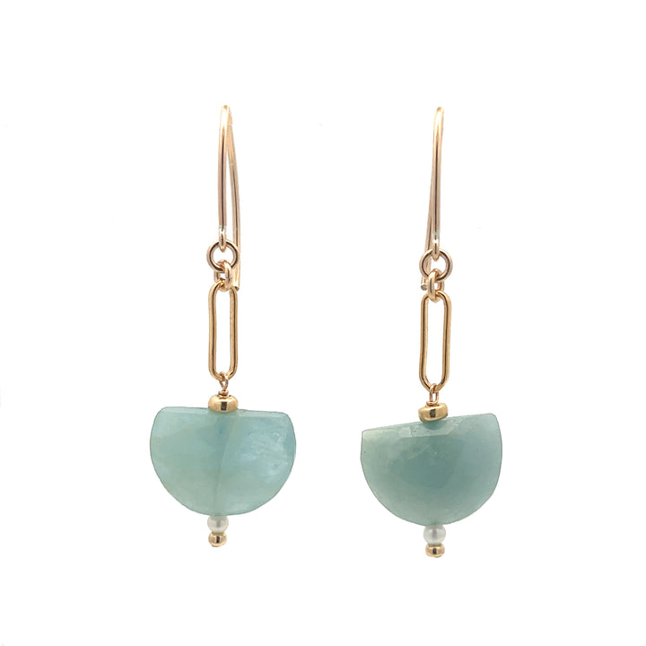 aquamarine crescent moon & pearl drop earrings - workshopunderground.com