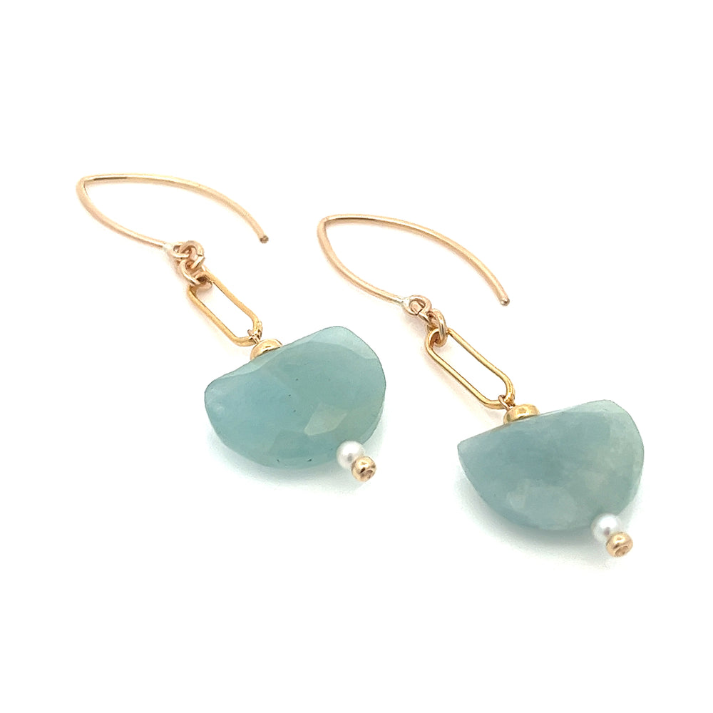 aquamarine crescent moon & pearl drop earrings - workshopunderground.com