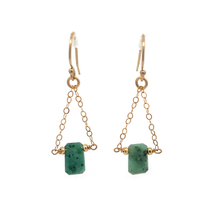 emerald baguette trapeze earrings